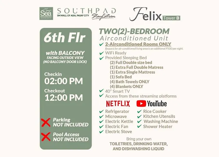 Apartamento South Pad Staycation Sea Residences Sm Mall Of Tower A, B And E *